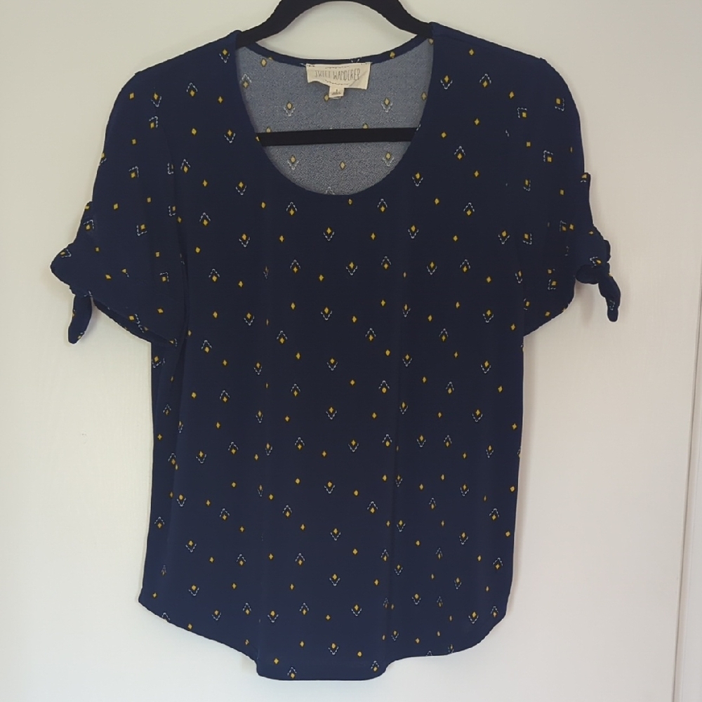 Sweet Wanderer Navy Blouse with Yellow Pattern